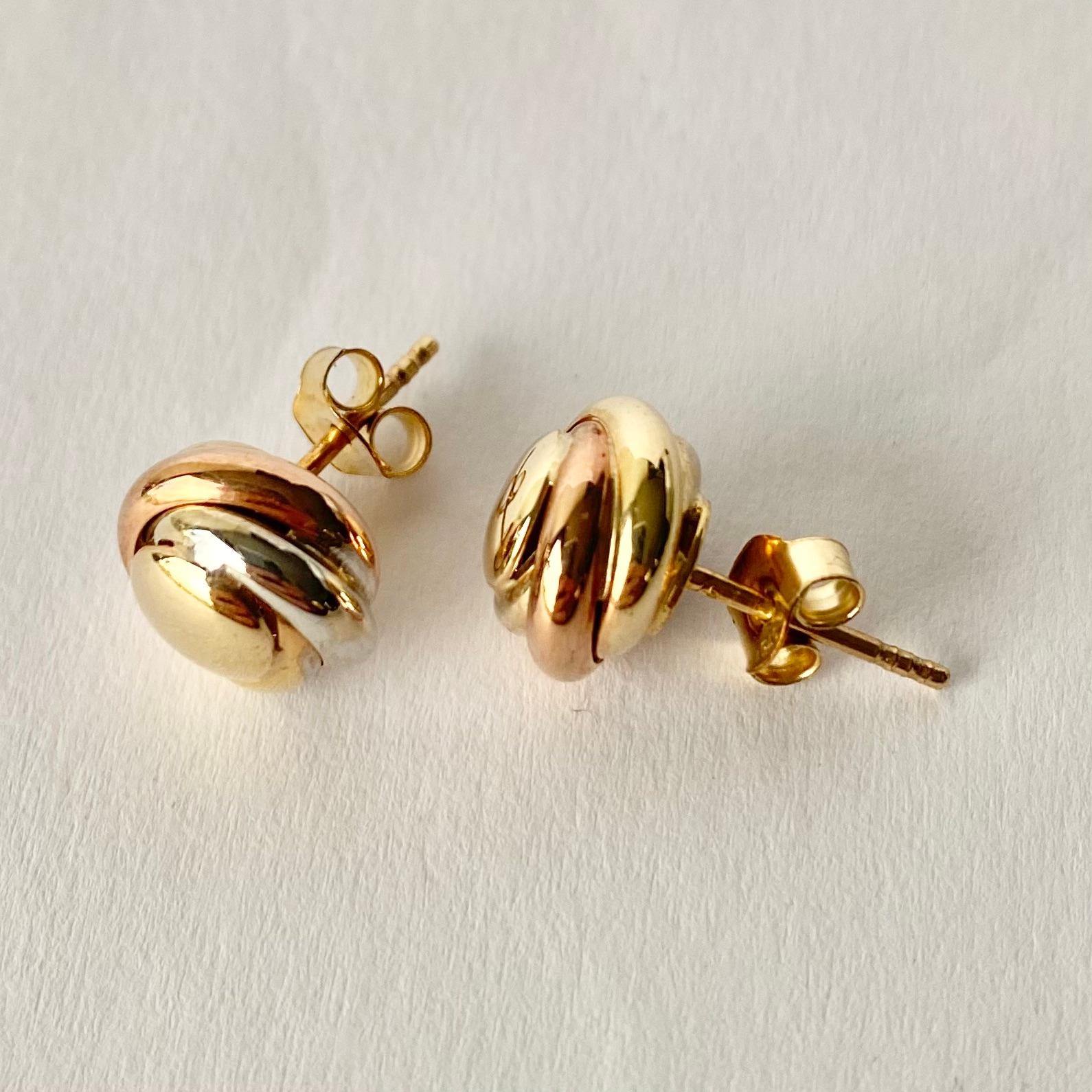 Modern Vintage 9 Carat Triple Tone Gold Knot Stud Earring
