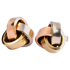 Vintage 9 Carat Triple Tone Gold Knot Stud Earring