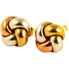 Vintage 9 Carat Triple Tone Gold Knot Stud Earring