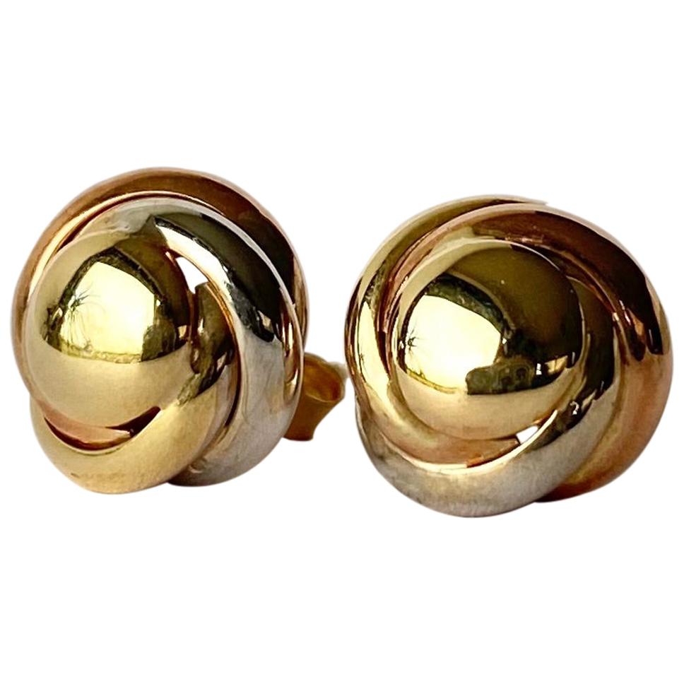 Vintage 9 Carat Triple Tone Gold Knot Stud Earring