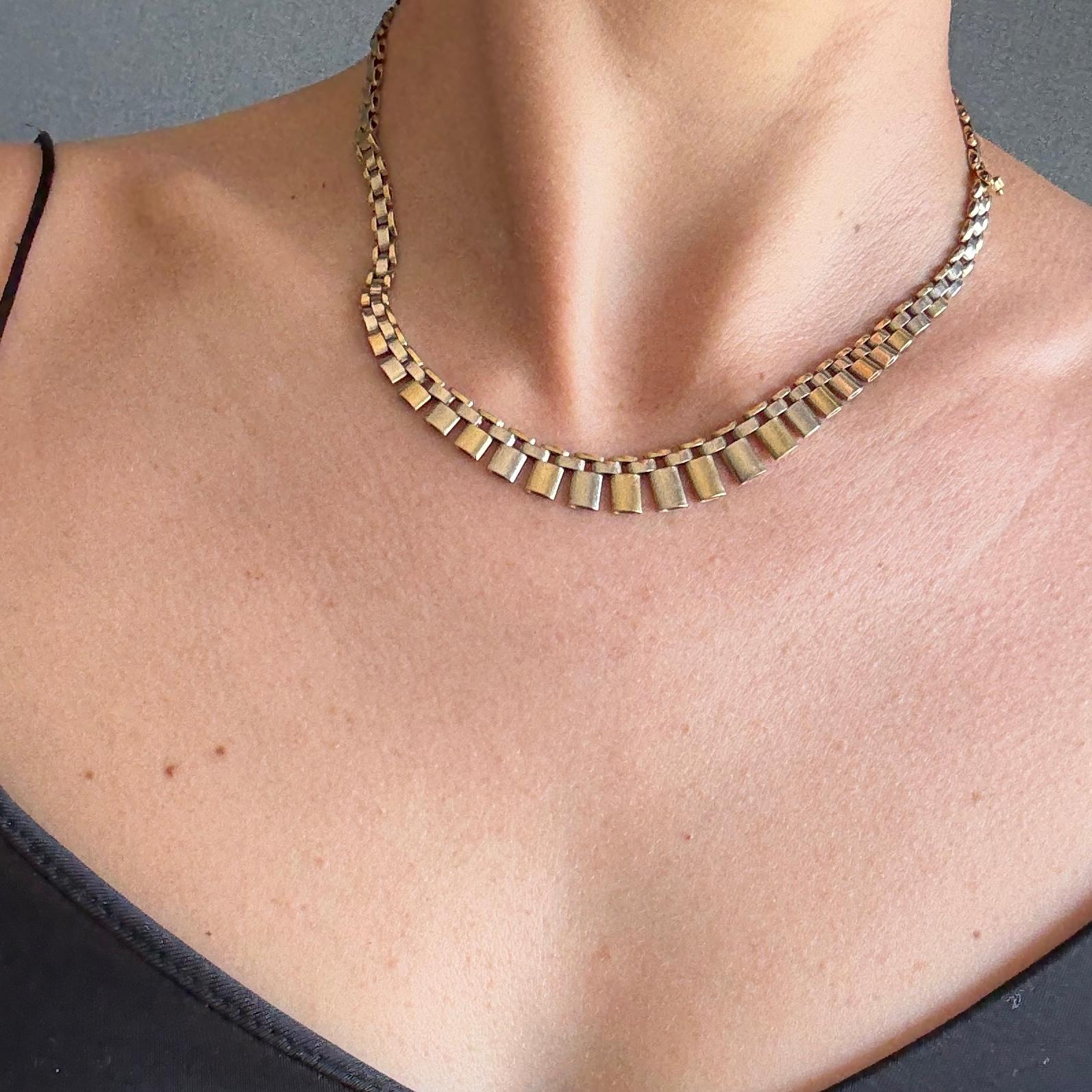 da uomo o donna Vintage A Link in oro bianco e giallo 9 carati - Collana con frange in vendita