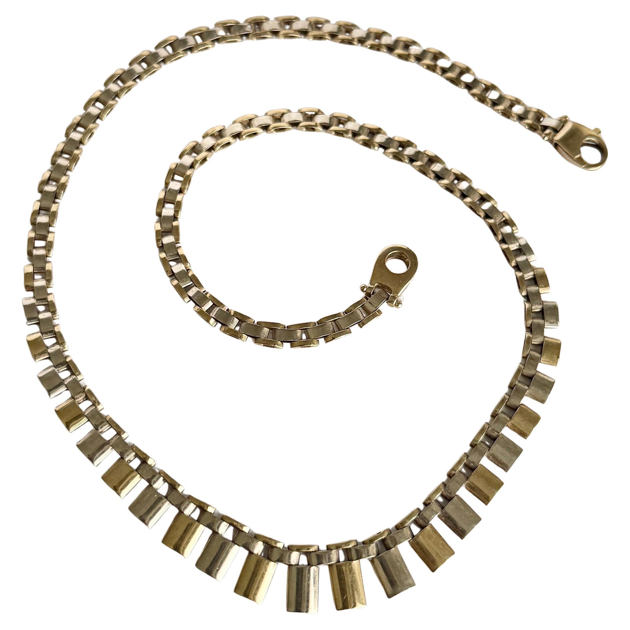 Collier à franges vintage en or blanc et jaune 9 carats