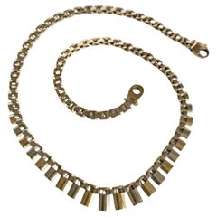 Vintage 9 Carat White and Yellow Gold Link Fringe Necklace