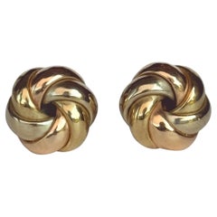 Pendiente vintage de nudo de oro blanco, rosa y amarillo de 9 quilates