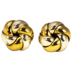 Vintage 9 Carat Yellow and White Gold Knot Detail Stud Earrings