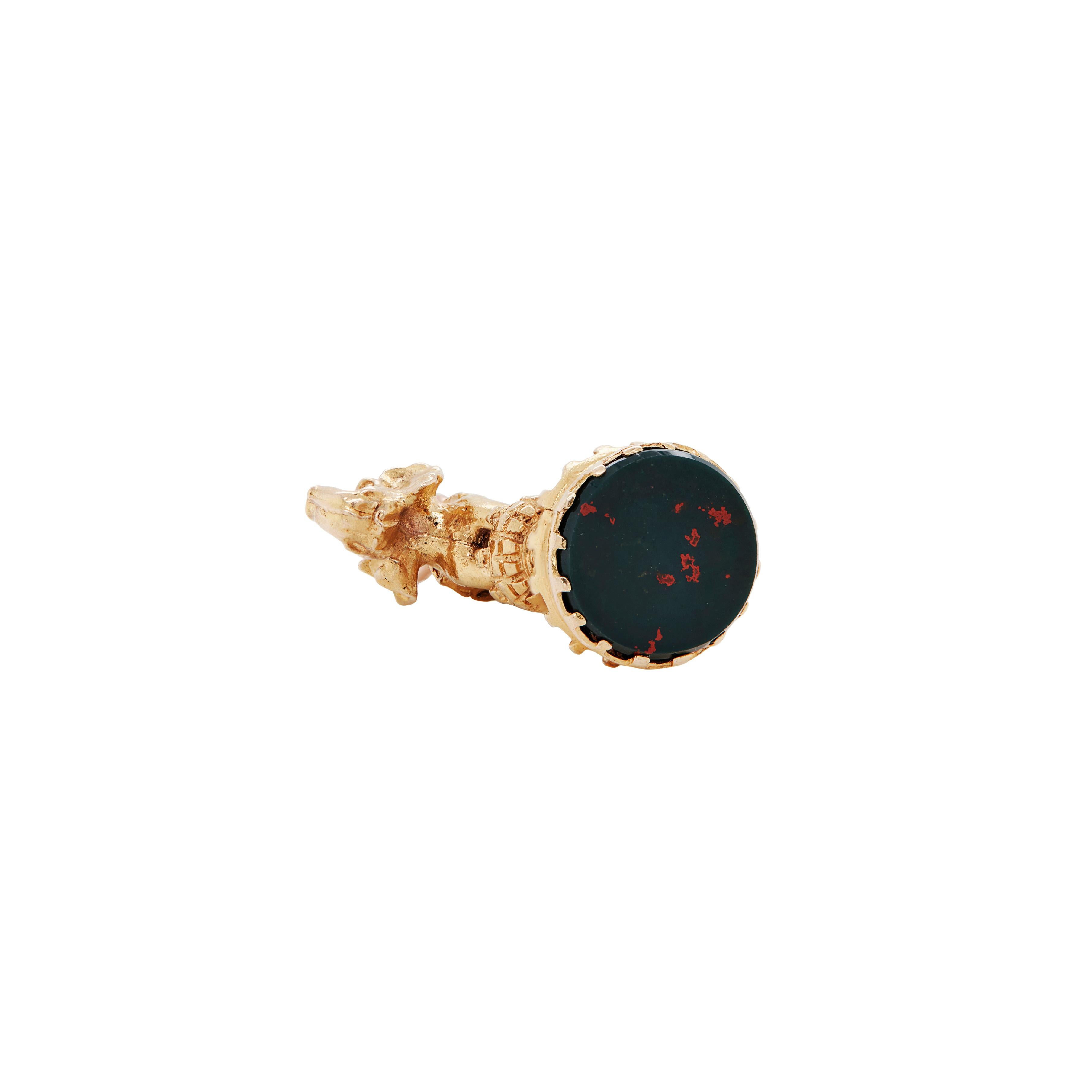Vintage 9 Karat Gelbgold und Blutstein 3D Elefant & Schloss Charm/Anhänger (Rundschliff) im Angebot