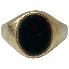 Anello Vintage con pietra sanguigna in oro giallo da 9 carati