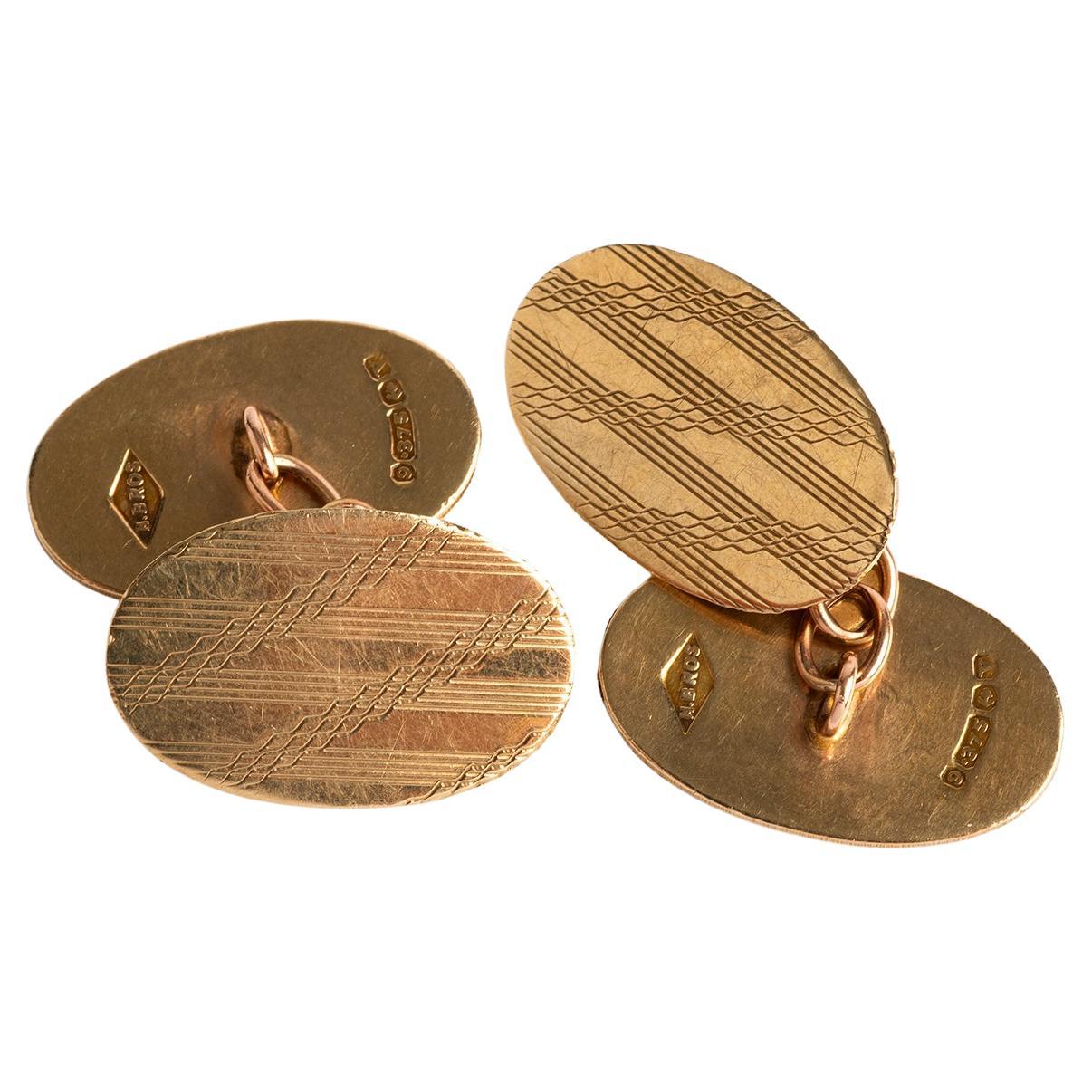 Manschettenknöpfe aus 9 Karat Gelbgold mit Kettengliedern, gestempelt Birmingham, UK, 1945