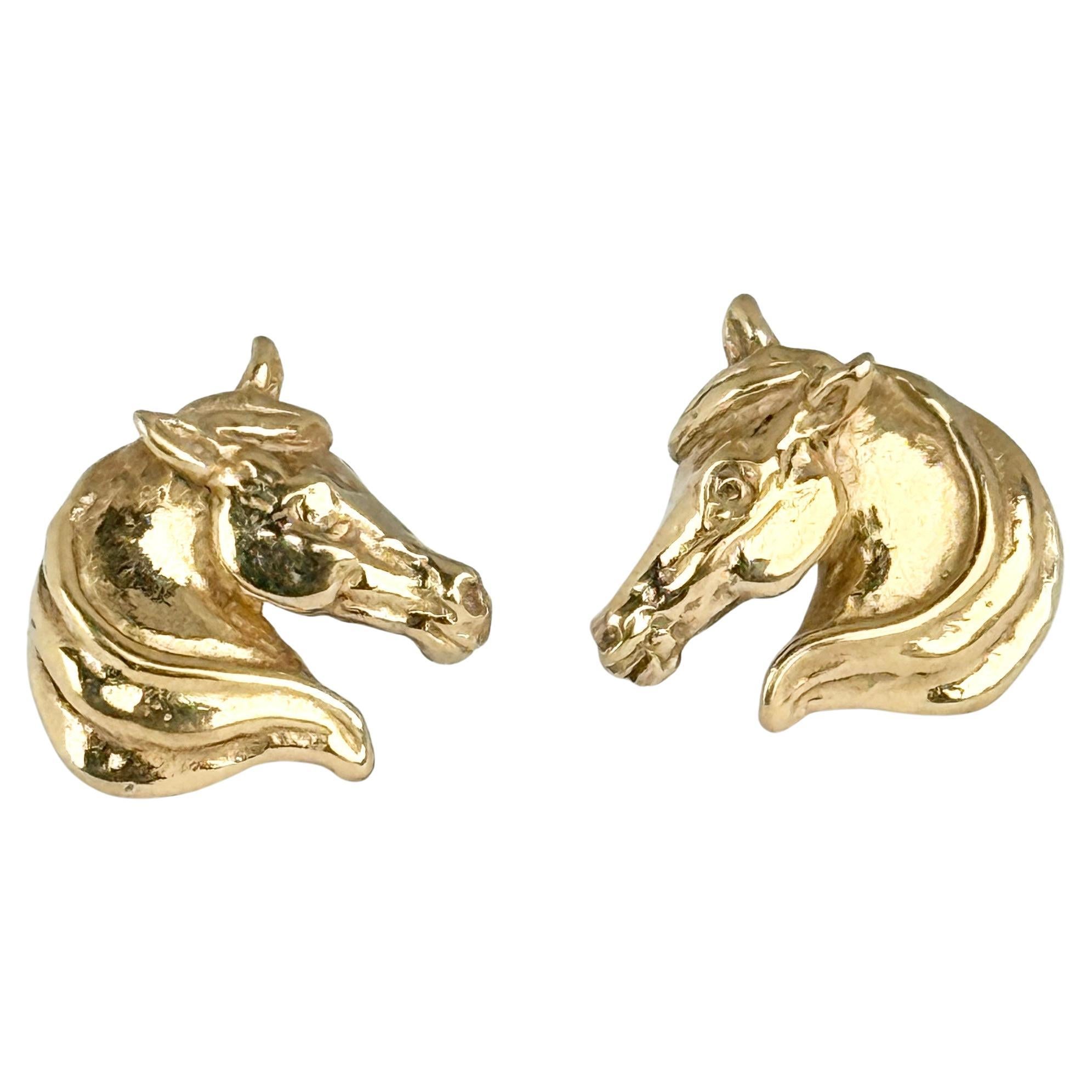 Orecchini a perno in oro giallo 9 carati vintage con cavallo