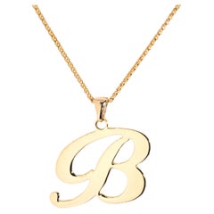 Vintage 9 Carat Yellow Gold Letter "B" Shaped Slider Pendant and Fine Chain