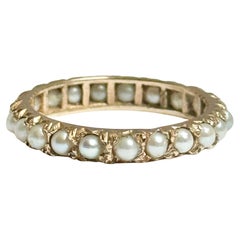 Vintage 9 Carat Yellow Gold Pearl Full Eternity Band Ring