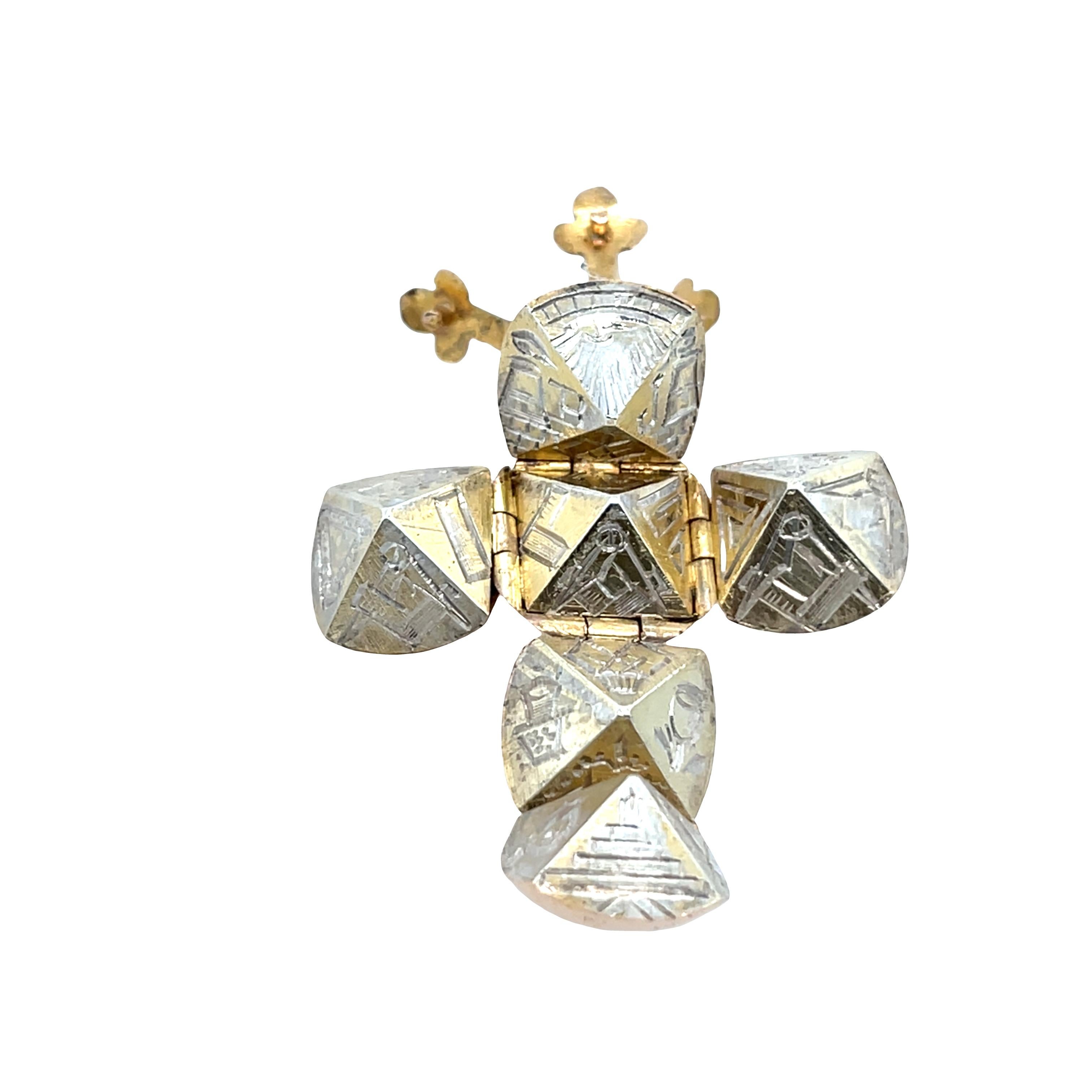 Vintage 9 Ct Gold and Silver Masonic Ball Pendant For Sale 1