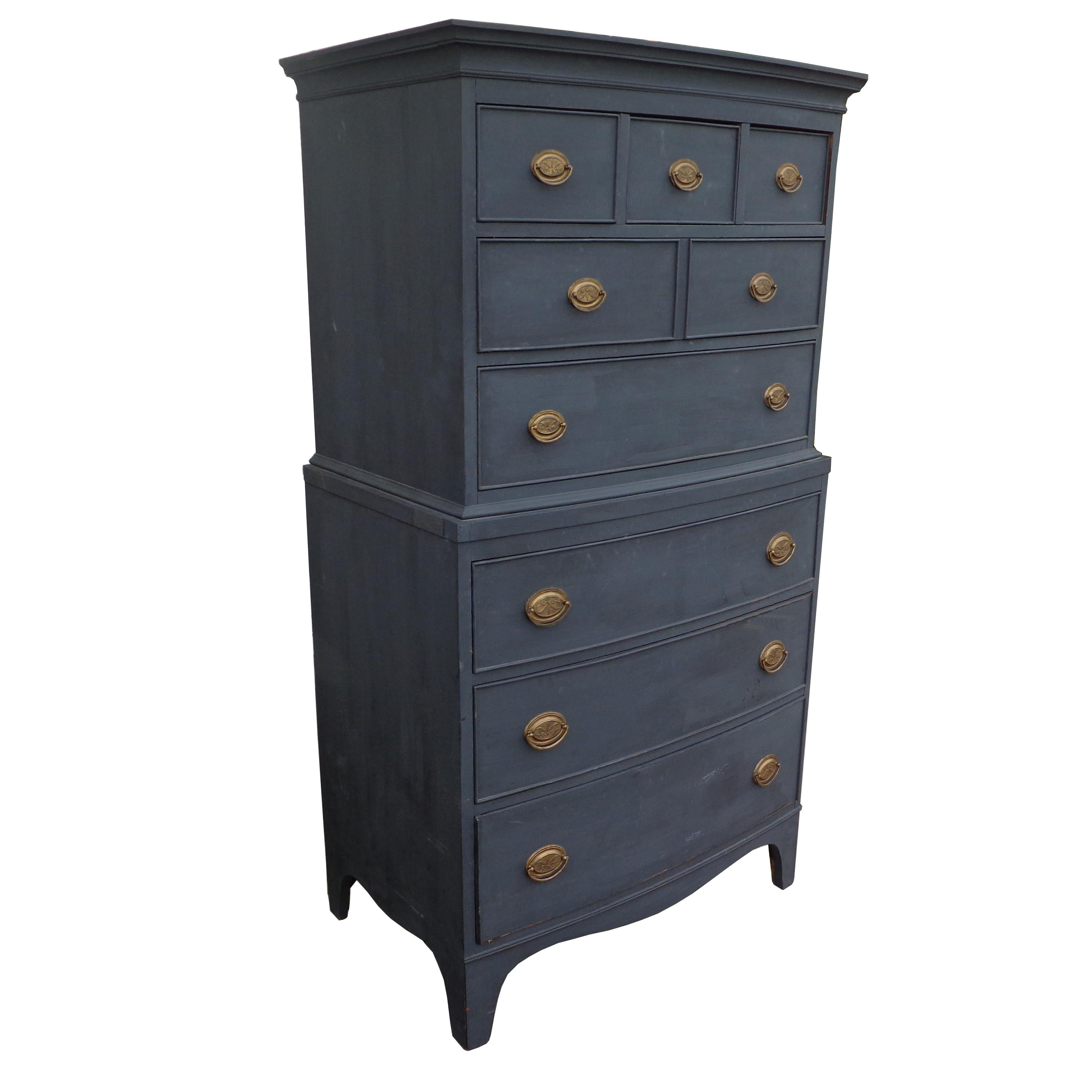 North American Vintage 9 Drawer Chippendale Highboy For Sale