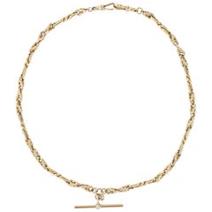 Retro 9 Karat Yellow Gold Fancy Twist Link Albert Watch Chain, 18", 43g