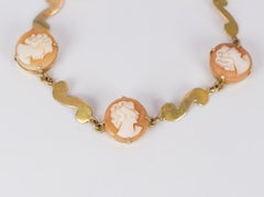 Vintage 9 Karat Gold and Cameo Bracelet, 1950s