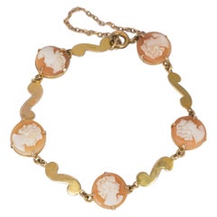 Vintage 9 Karat Gold and Cameo Bracelet, 1950s