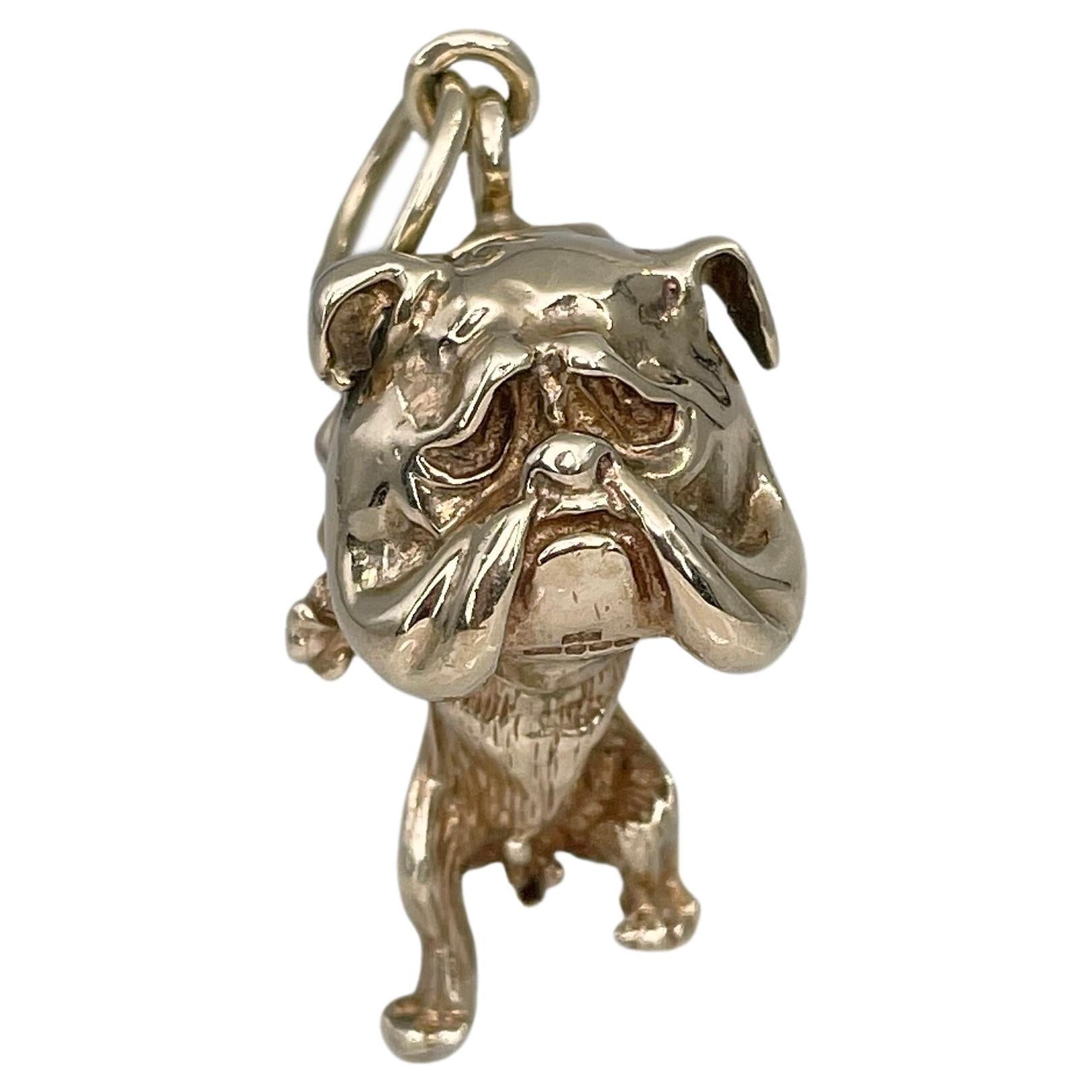 Vintage 9 Karat Gold Bulldog Large Charm Pendant Necklace For Sale