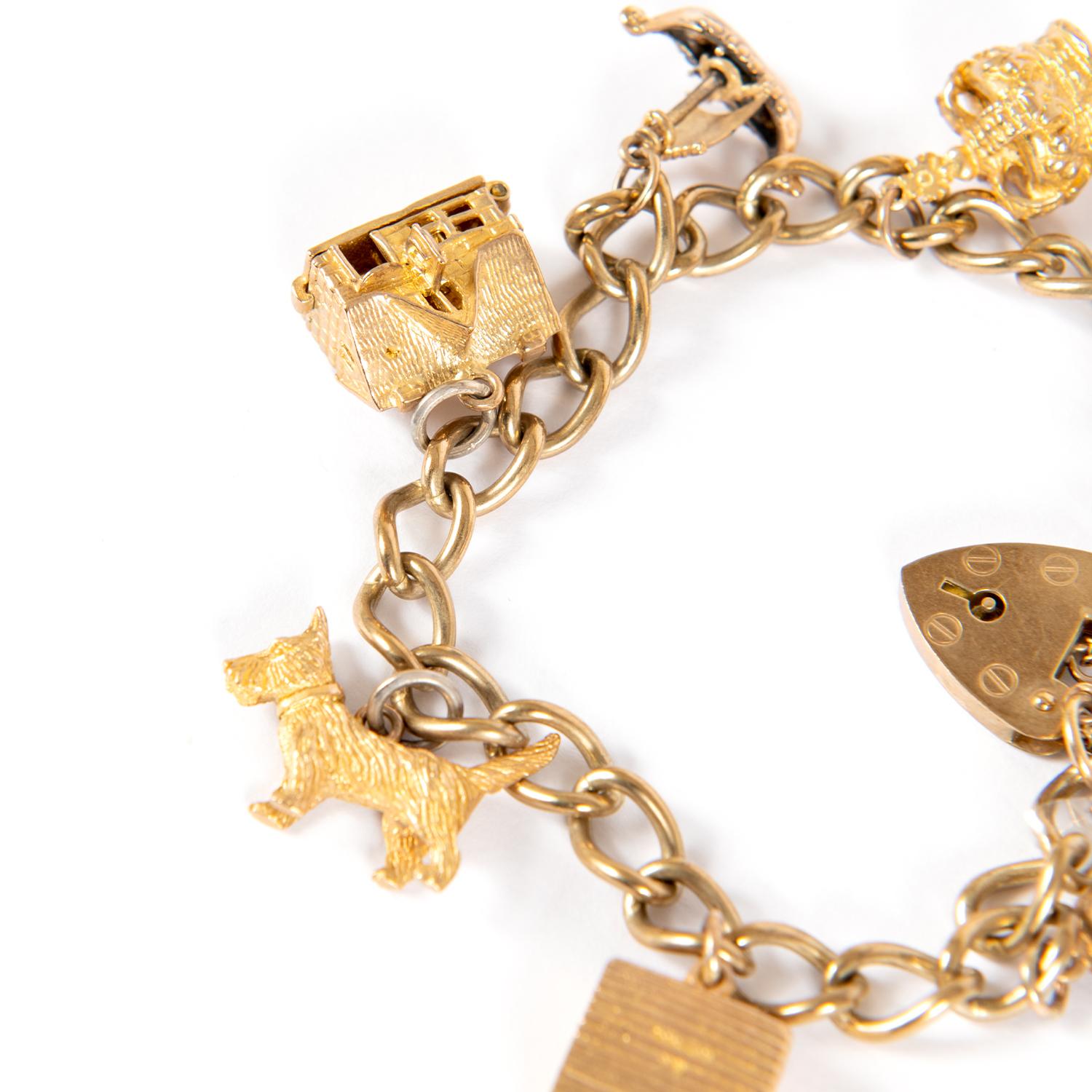 Vintage 9 Karat Gold Charms-Armband England Mitte 900' (Modernistisch)