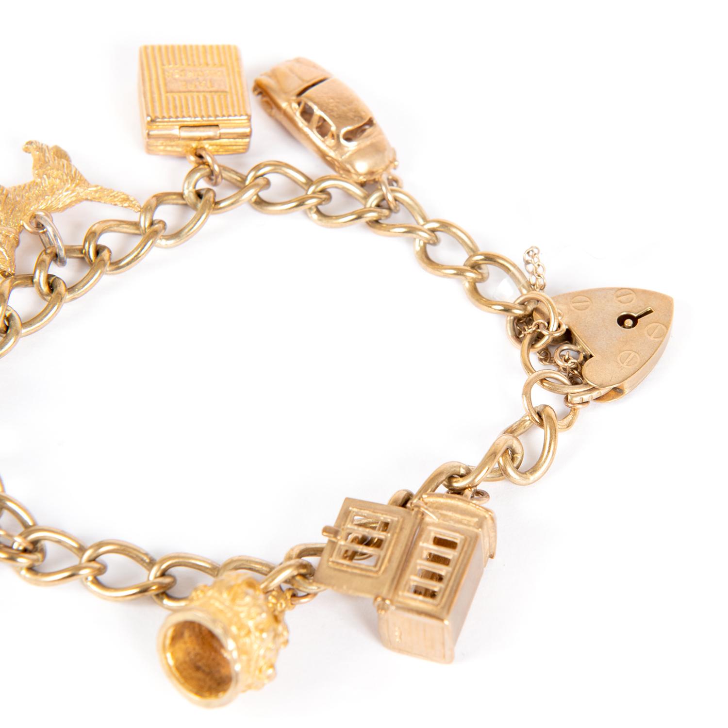 Vintage 9 Karat Gold Charms-Armband England Mitte 900' Damen