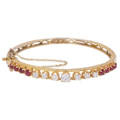 Vintage 9 Karat Gold, Diamond and Ruby Bangle Bracelet, 1950s