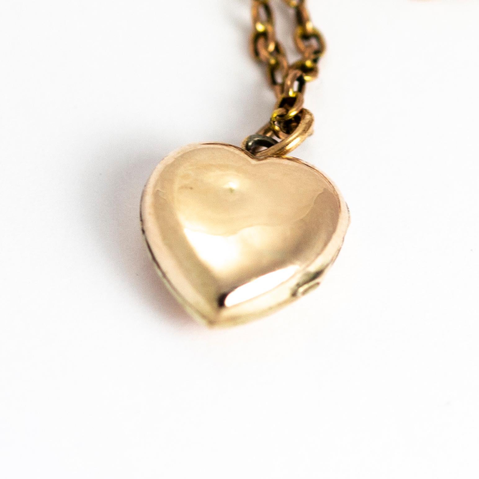 Rose Cut Vintage 9 Karat Gold Diamond Heart Locket and Chain