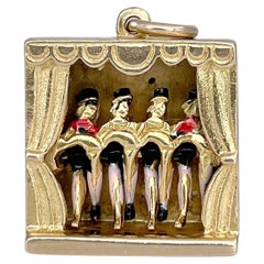 Vintage 9 Karat Gold Enamel Mechanical Can Can Charm Pendant