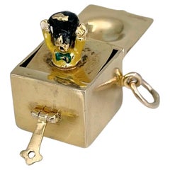 Vintage 9 Karat Gold Enamel Mechanical “Jack-in-the-Box” Charm Pendant
