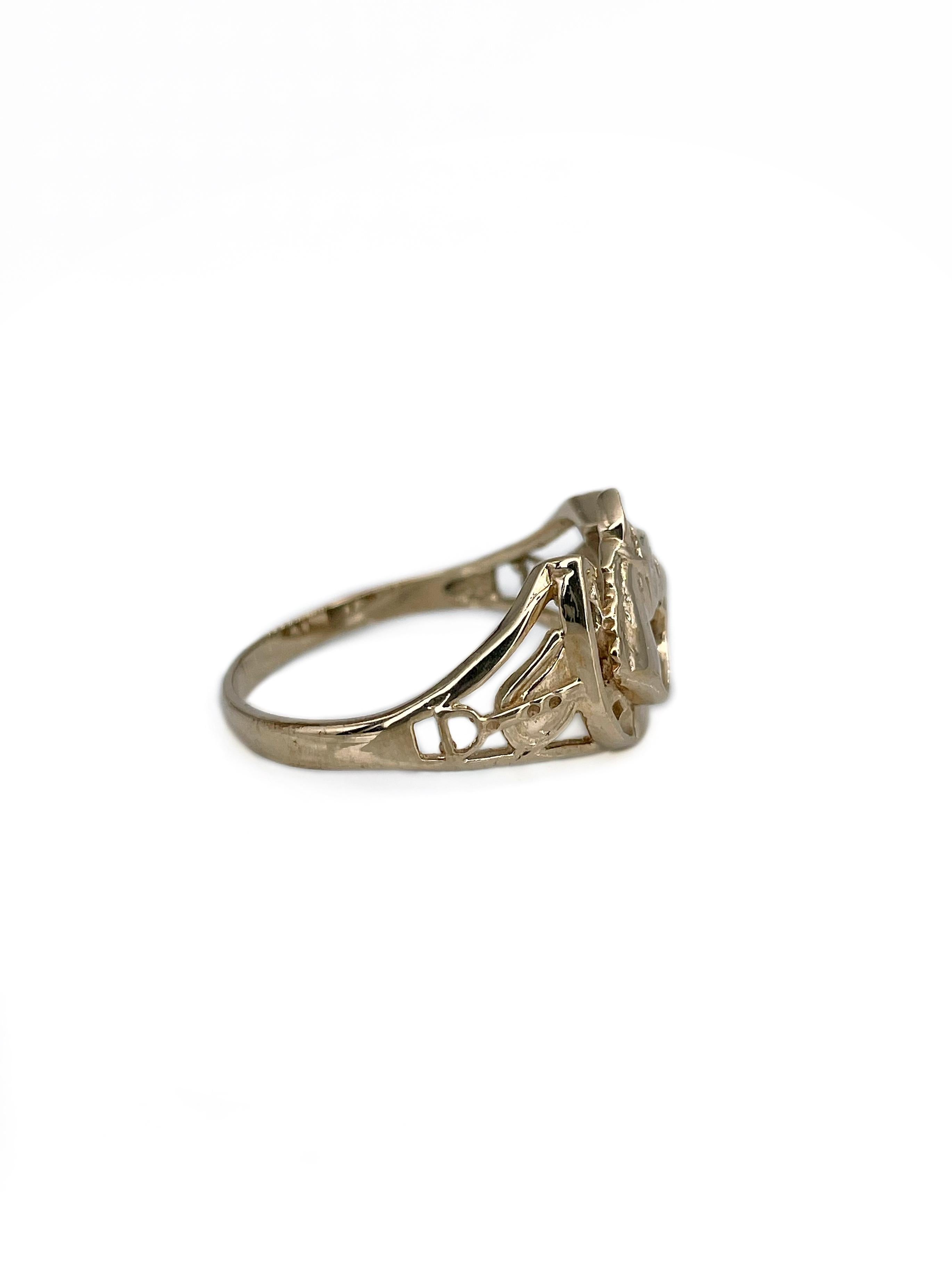 Women's or Men's Vintage 9 Karat Gold Horse Head Horseshoe Equestrian Theme Ring