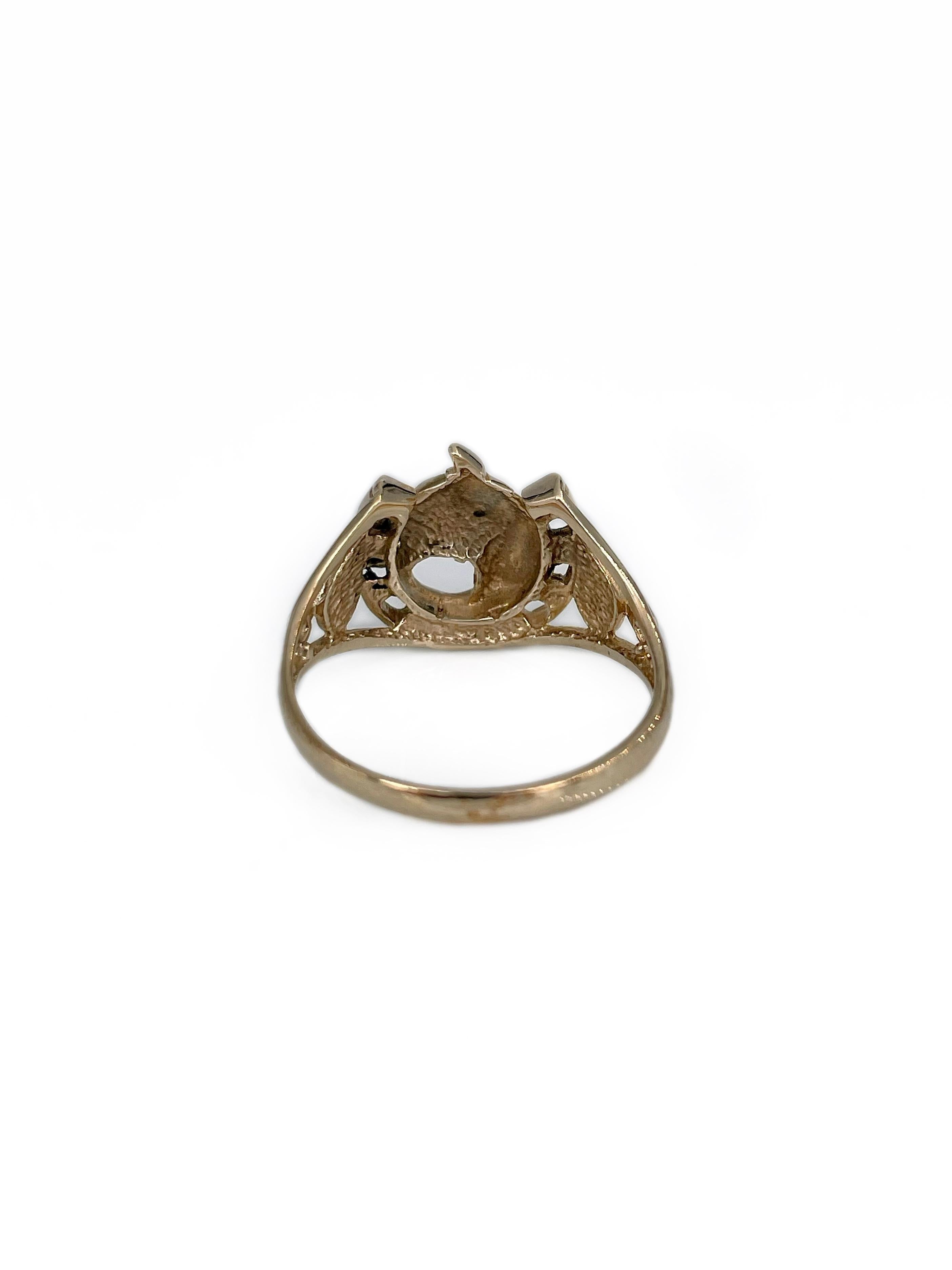 Vintage 9 Karat Gold Horse Head Horseshoe Equestrian Theme Ring 1