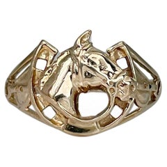 Vintage 9 Karat Gold Horse Head Horseshoe Equestrian Theme Ring