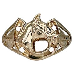 Vintage 9 Karat Gold Pferd Kopf Hufeisen Pferdesport Thema Ring
