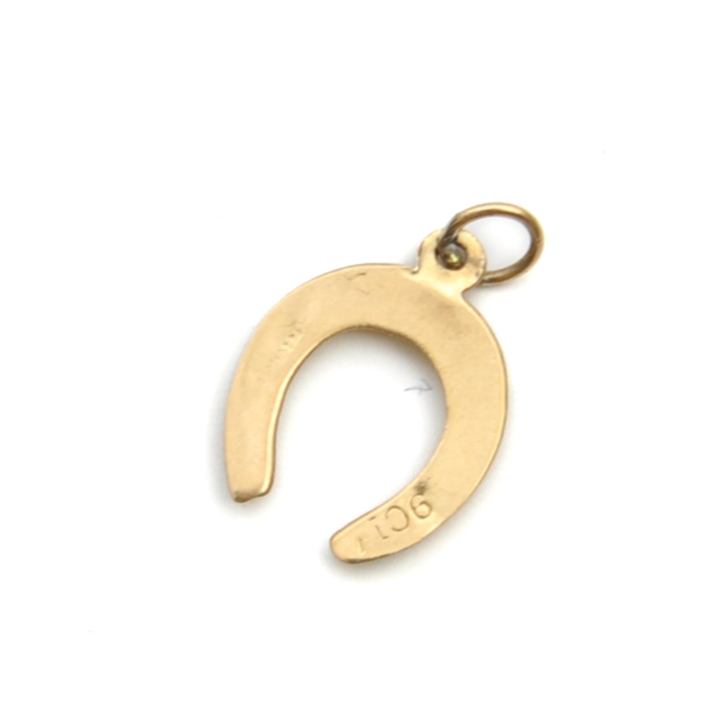 Women's or Men's Vintage 9K Gold Lucky Horseshoe Charm Pendant For Sale