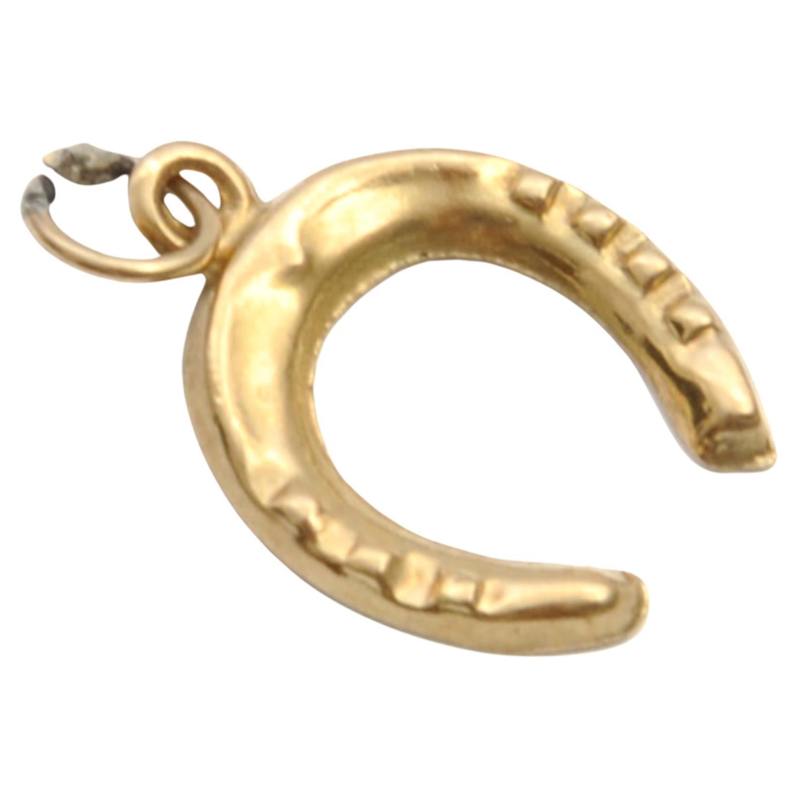 Vintage 9K Gold Lucky Horseshoe Charm Pendant For Sale