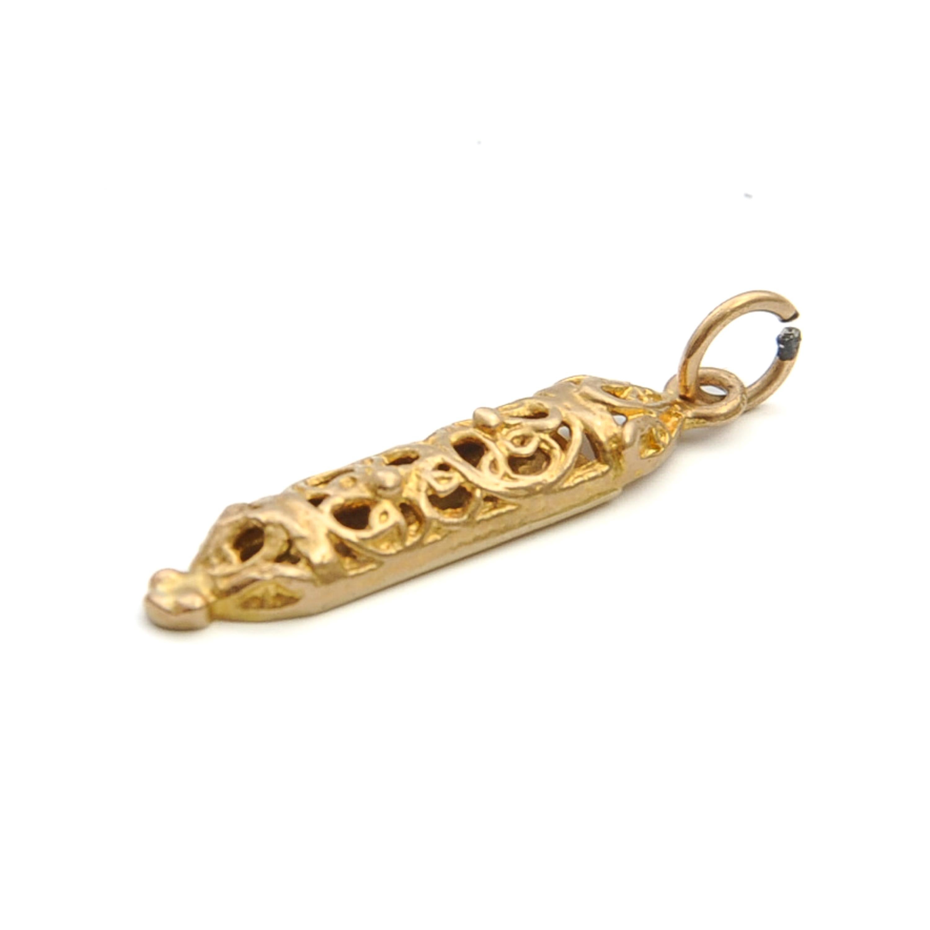 Women's or Men's Vintage 9 Karat Gold Mezuzah Charm Pendant