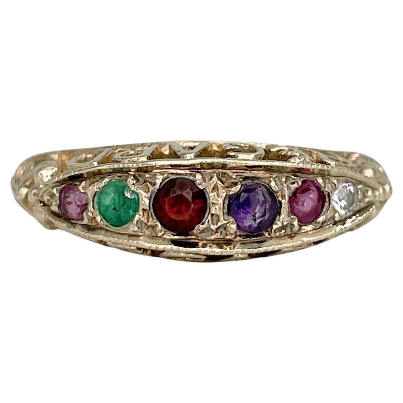 Vintage 9 Karat Gold Multi Gem Band REGARD Acrostic Ring