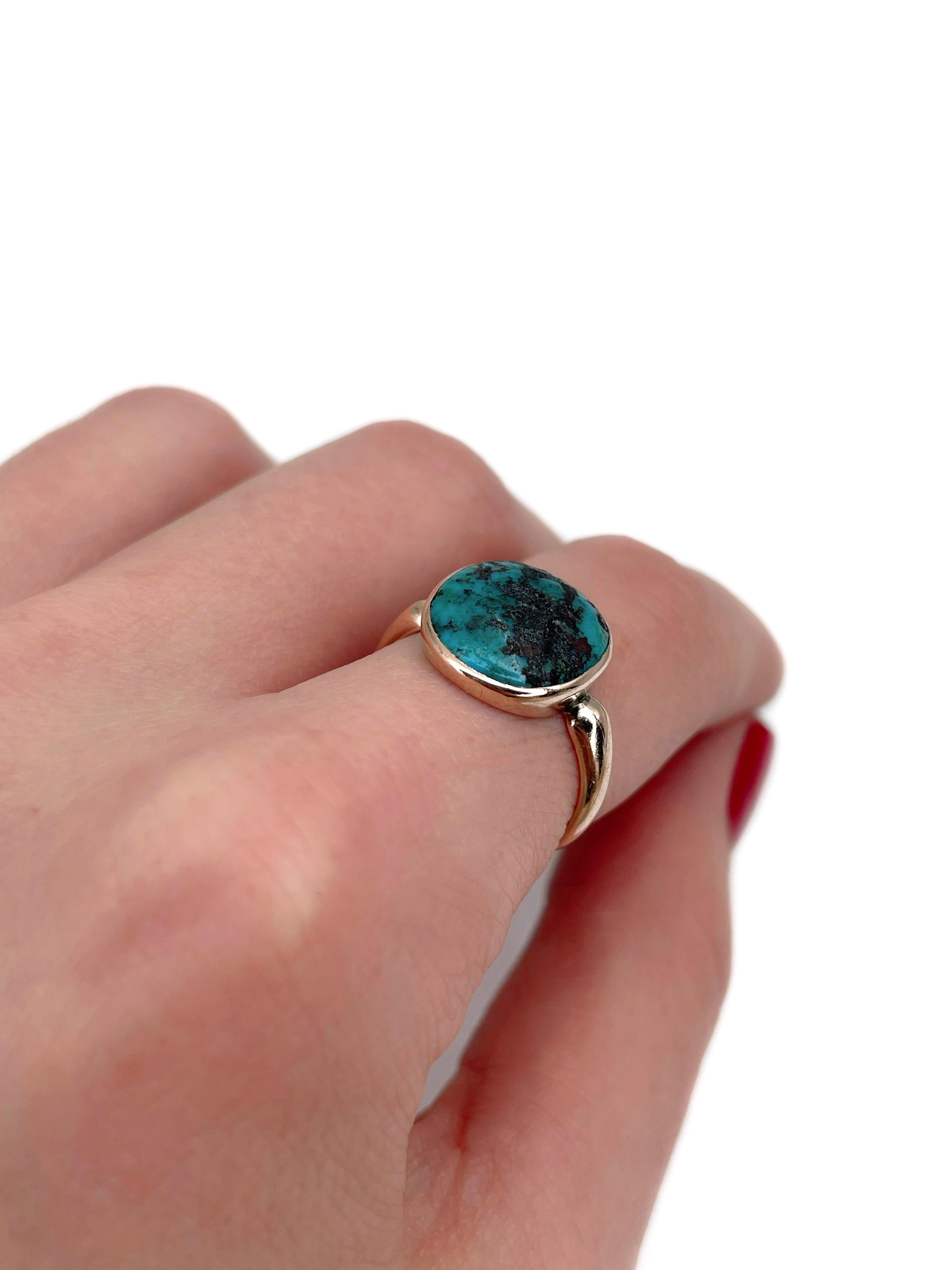 Modern Vintage 9 Karat Gold Oval Turquoise Ring For Sale