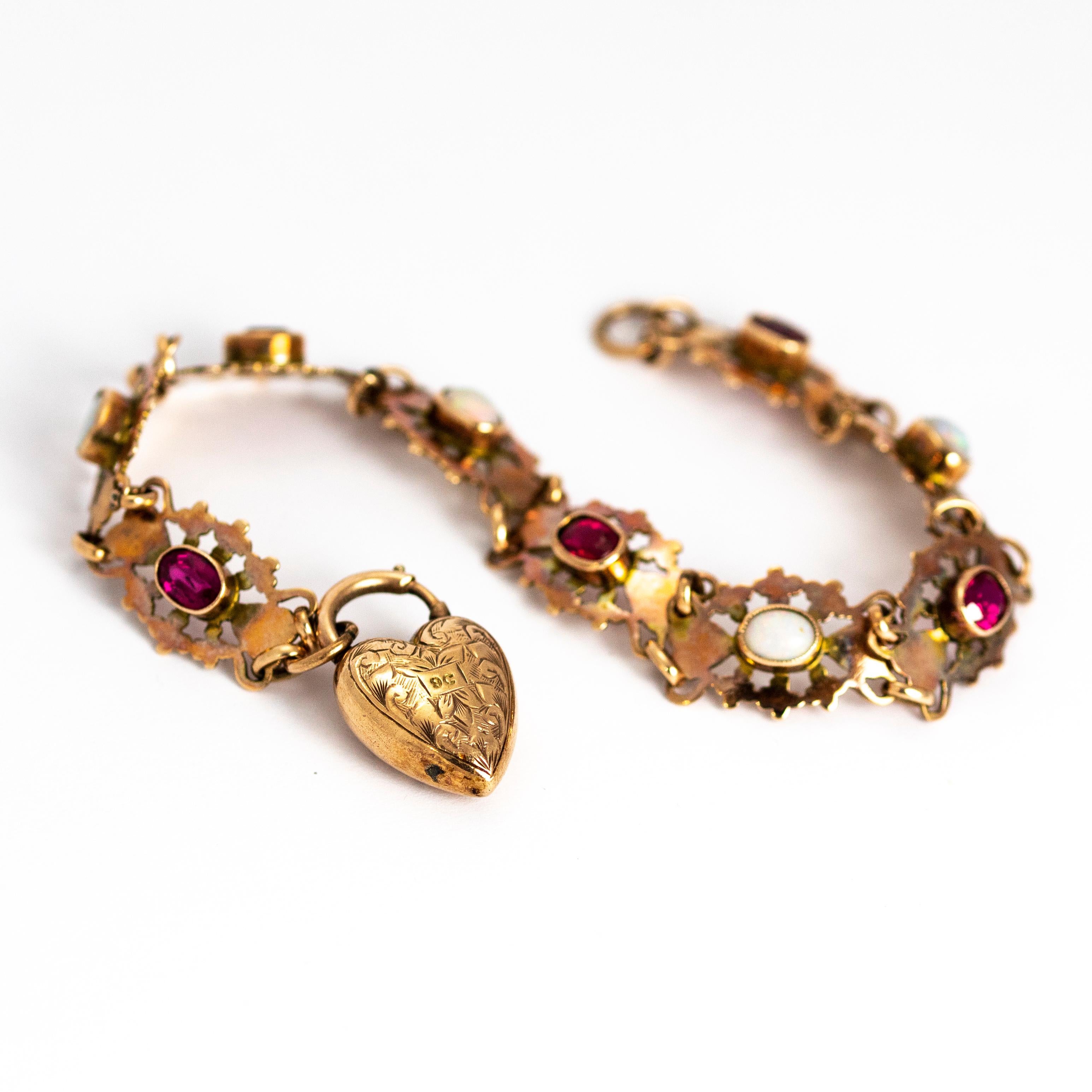 Vintage 9 Karat Gold Ruby and Opal Bracelet 1