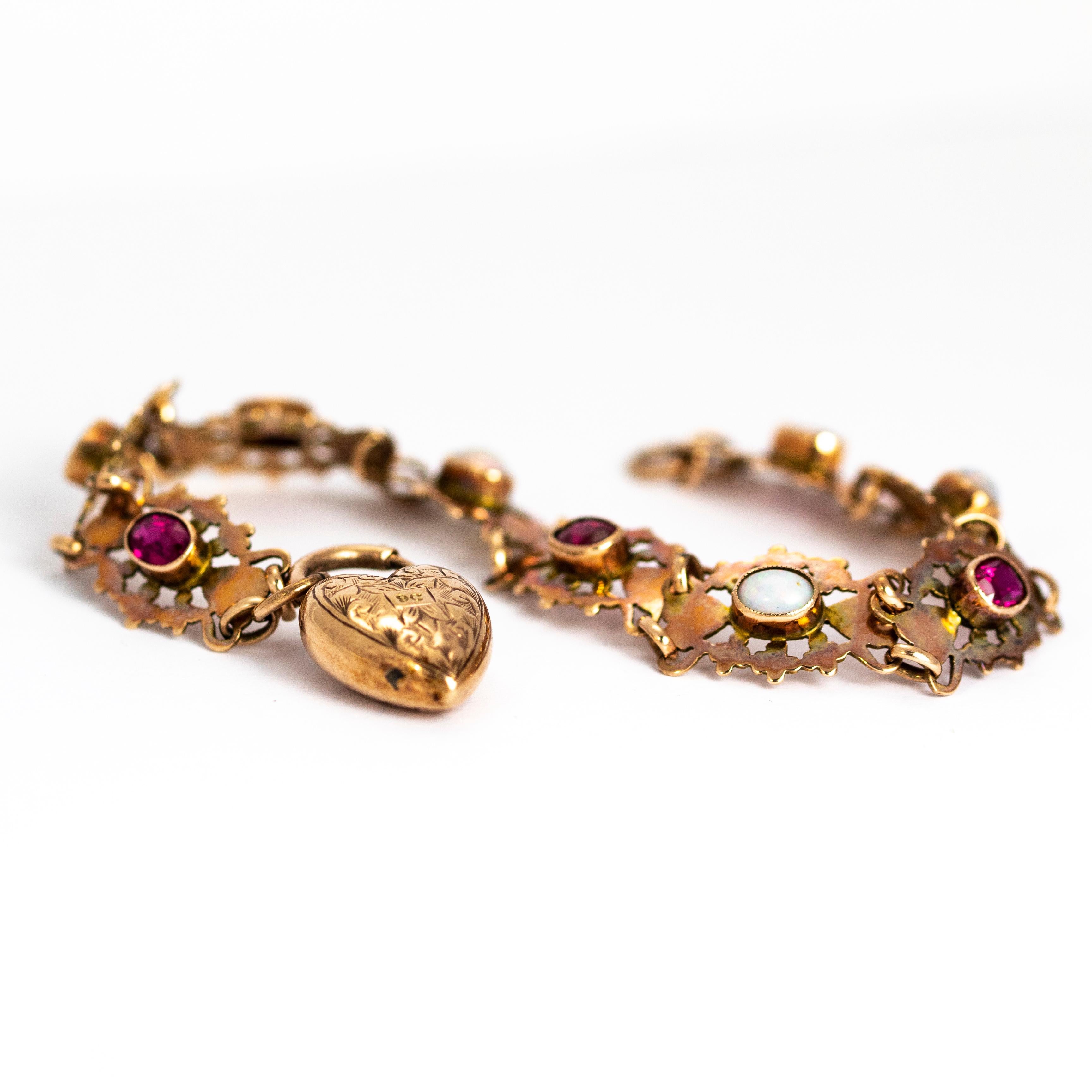 Vintage 9 Karat Gold Ruby and Opal Bracelet 2
