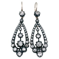 Pendientes de palanca vintage de oro de 9 quilates y plata con diamantes
