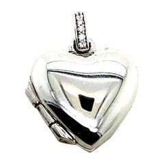 Antique 9 Karat White Gold Diamond Heart Locket Pendant