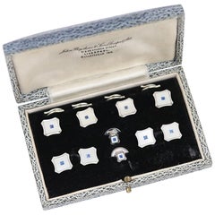 White Gold Sapphire and Mother of Pearl Men’s Dress Stud Set, circa 1956