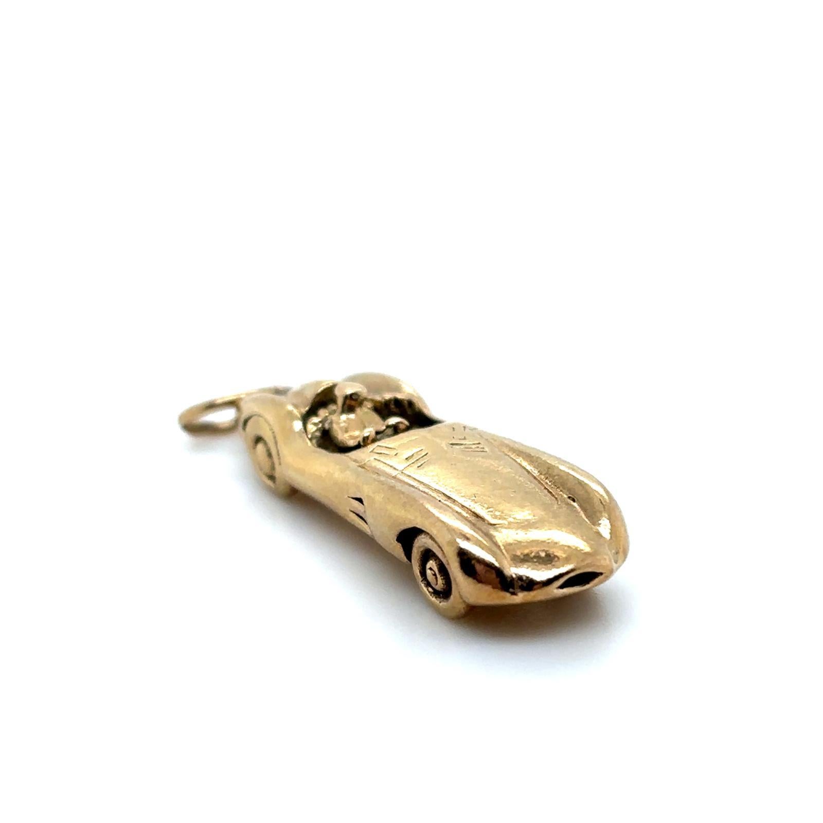 Retro Vintage 9 Karat Yellow Gold Aston Martin DBR1 Racing Car Charm For Sale