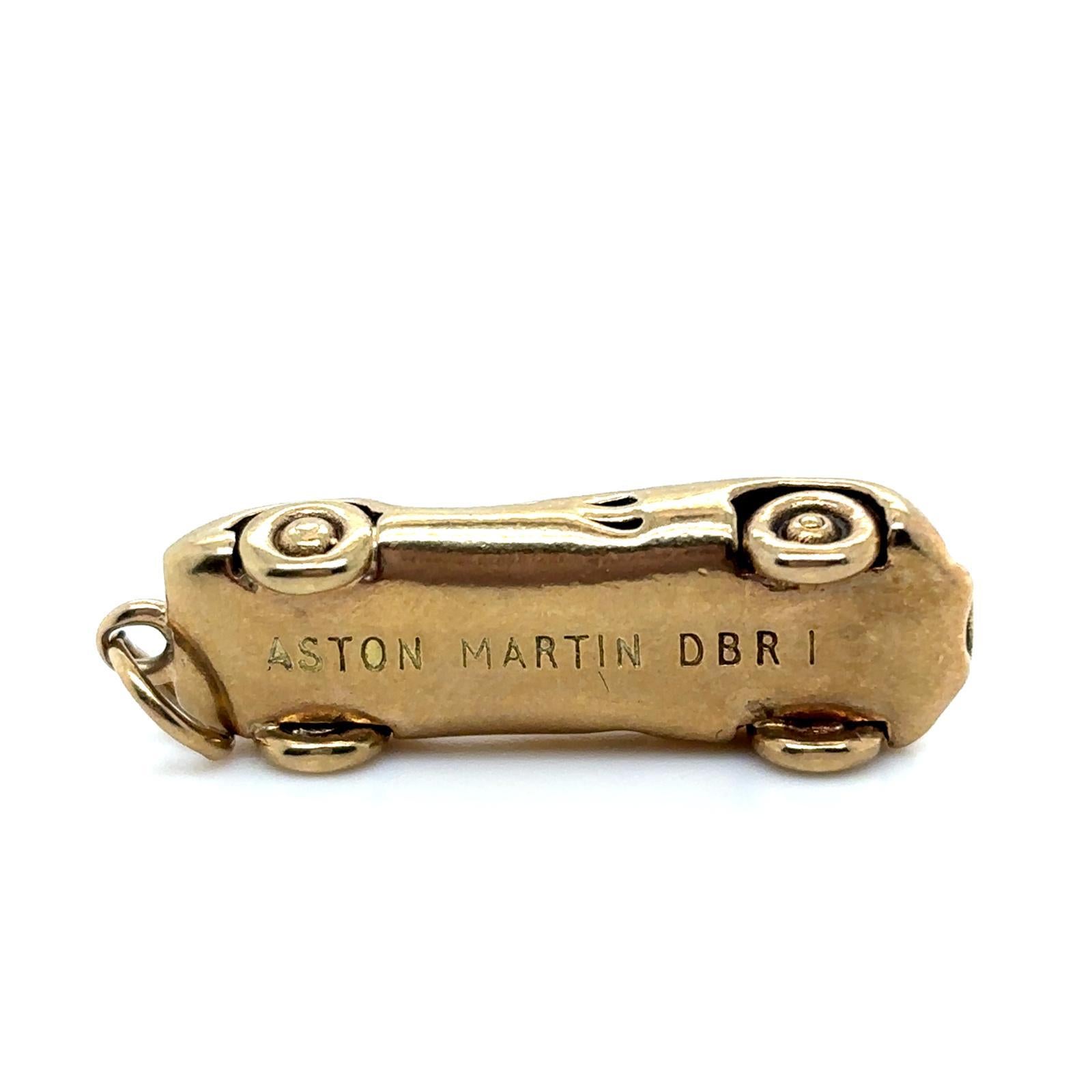 Vintage 9 Karat Yellow Gold Aston Martin DBR1 Racing Car Charm For Sale 1