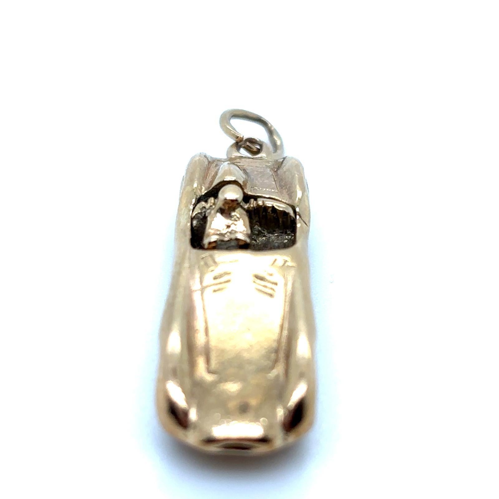 Vintage 9 Karat Yellow Gold Aston Martin DBR1 Racing Car Charm For Sale 2