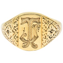 Vintage 9 Karat Yellow Gold British Signet Unisex Monogram Ring