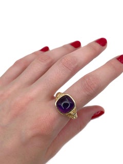 Vintage 9 Karat Gelbgold Cabochon-Schliff Amethyst Signet Ring