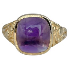 Bague signet vintage en or jaune 9 carats avec améthyste taille cabochon