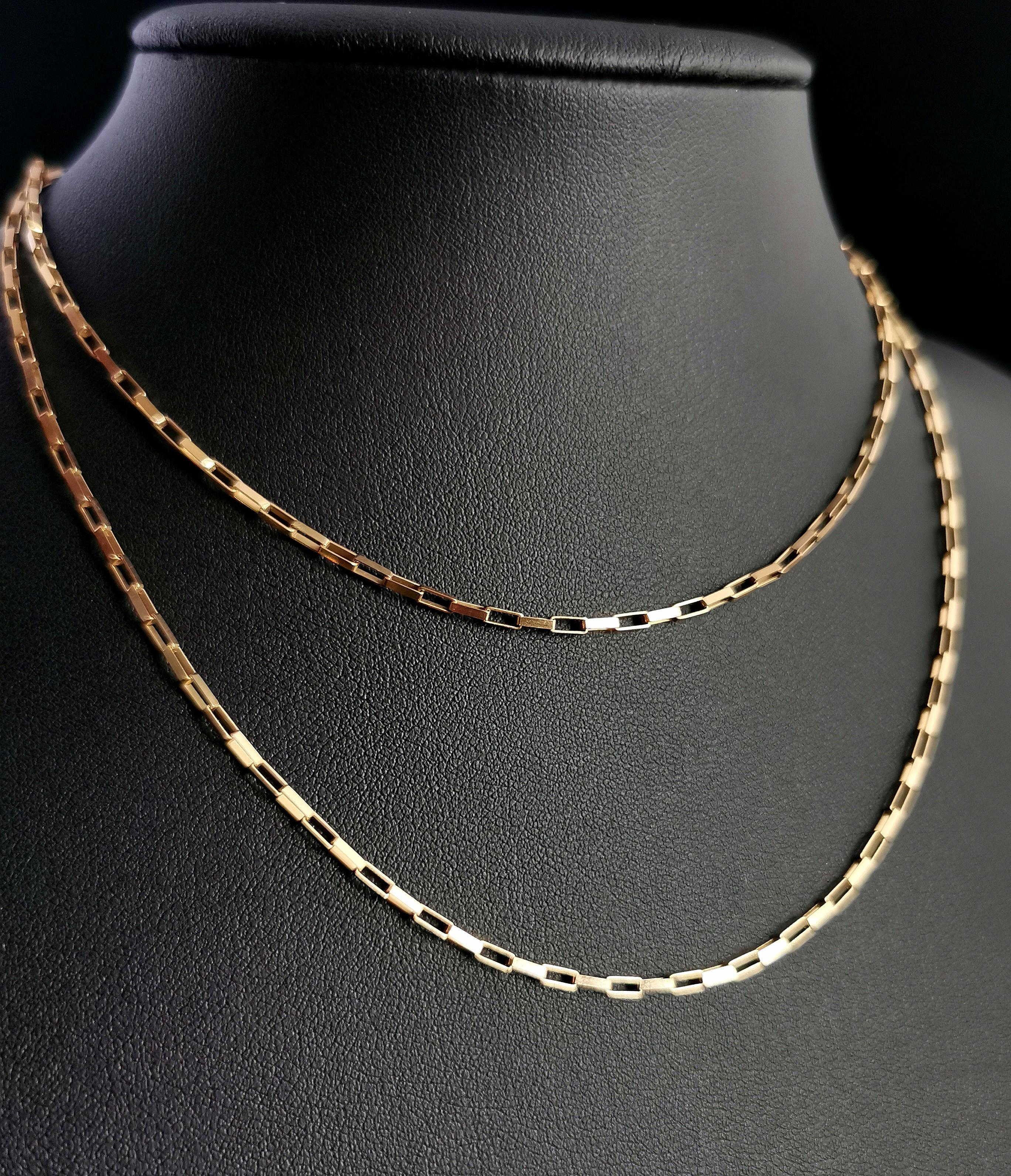 Vintage 9 Karat Yellow Gold Chain Necklace, Boxy Belcher Link, c1990s 2