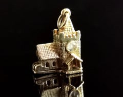Vintage 9 Karat Yellow Gold Church Charm Pendant, Wedding, Stanhop