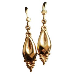 Vintage 9 Karat Yellow Gold Dangly Earrings, Victorian Revival